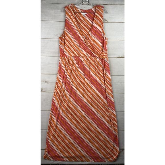 J Jill Maxi Dress Womens XL Faux Wrap Orange Colorful Boho Sleeveless Knit - Picture 1 of 10